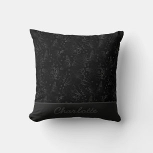 Grey floral seamless pattern personalized name throw pillow