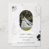Grey Floral Simple Wedding Invitation