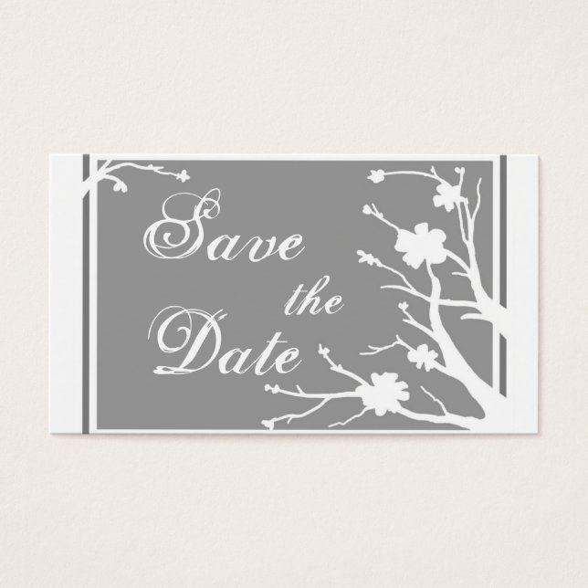 Grey floral theme Save the Date business cards (Front)