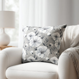 Grey Floral Throw Pillow