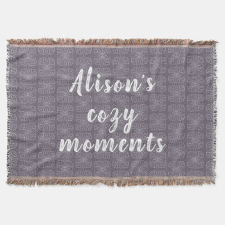 Grey floral tiles with text Alison’s cozy moments Throw Blanket