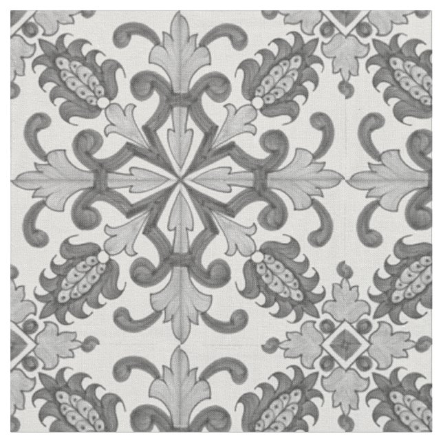 Grey Floral Victorian Fabric (Close Up)