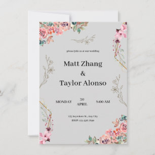Grey floral wedding invitation
