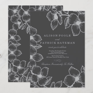 Grey Floral Wedding Invitations