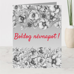 Grey  florals - Hungarian name day Card
