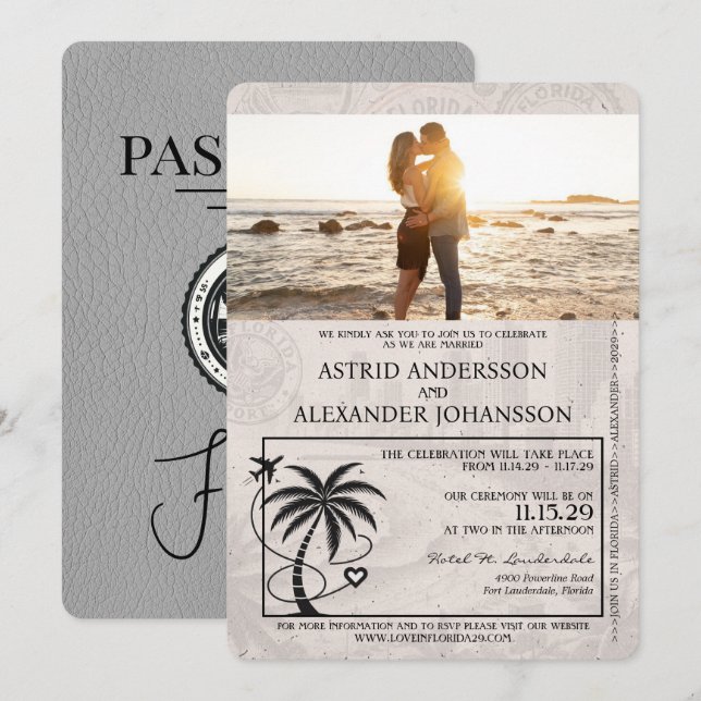 Grey Florida Passport Wedding Invitation (Front/Back)