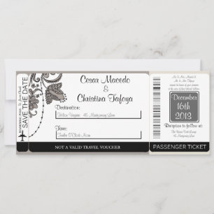 Grey Flourish Swi Boarding Pass Wedding Invitation