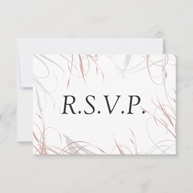 Grey Flourishes and Blush Swirls Wedding RSVP Card (Front)