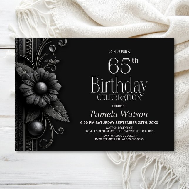 Grey Flower 65th Birthday Party Invitation (Creator Uploaded)