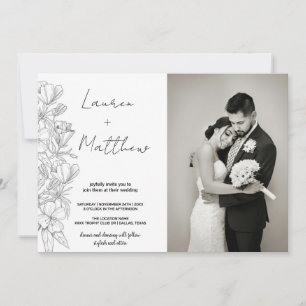 Grey Flower Art Wedding Invitations with photo