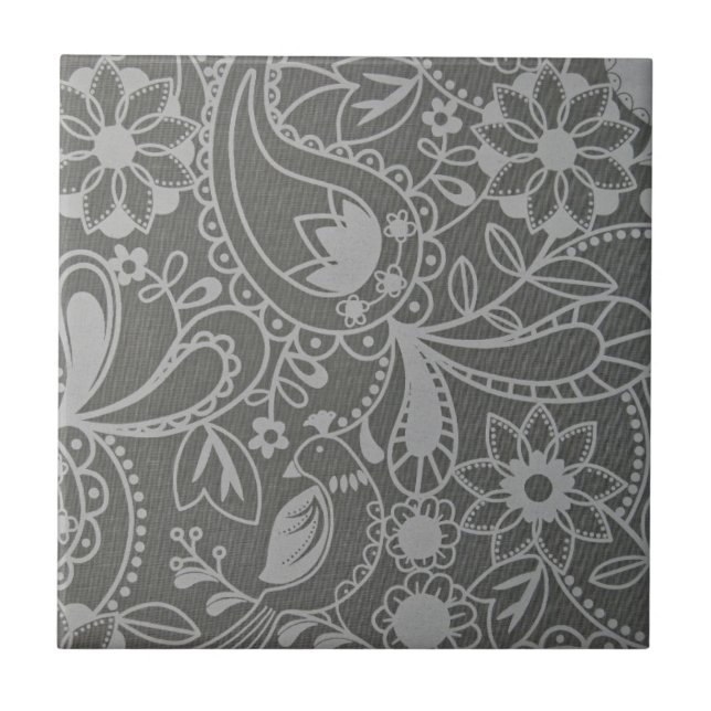 Grey Flower Floral Abstract Pattern Tile (Front)