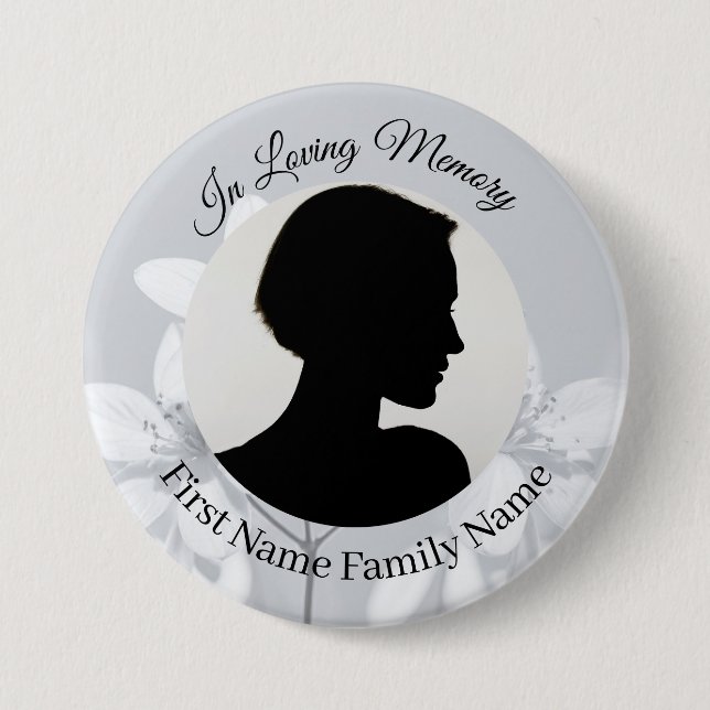 Grey flower memorial photo button (Front)
