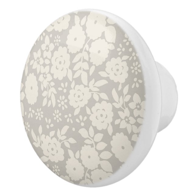 Grey Flower Painting Pattern Ceramic Knob (Right)