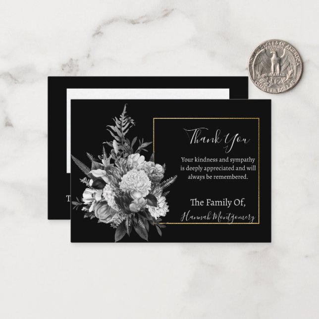Grey Flower Photo Sympathy Thank You Card (Front/Back In Situ)