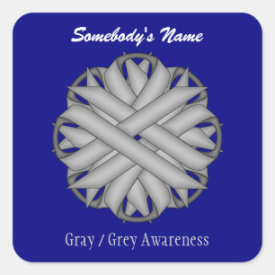 Grey Flower Ribbon by Kenneth Yoncich Square Sticker