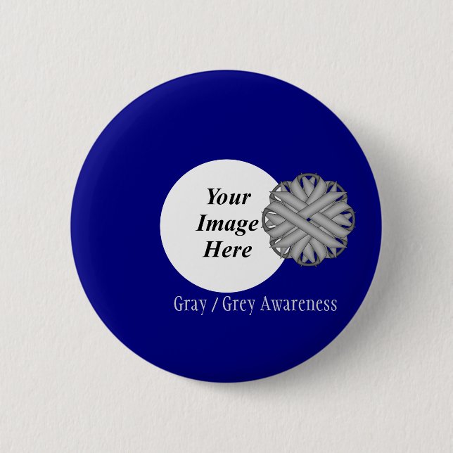 Grey Flower Ribbon Template by Kenneth Yoncich 2 Inch Round Button (Front)