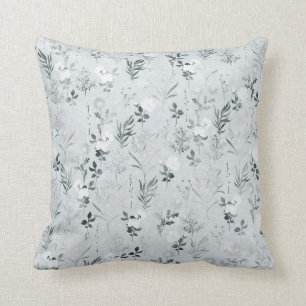 Grey Flowers Botanical Painting Throw Pillow