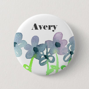 Grey Flowers Custom Name Tag 2 Inch Round Button