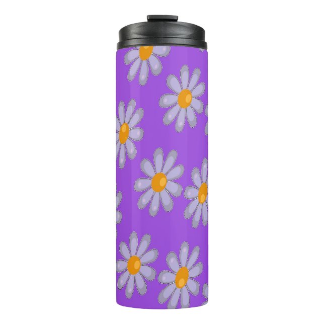 Grey flowers on purple thermal tumbler (Front)