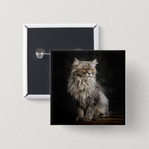 Grey Fluffy Cat 2 Inch Square Button