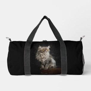 Grey Fluffy Cat Duffle Bag