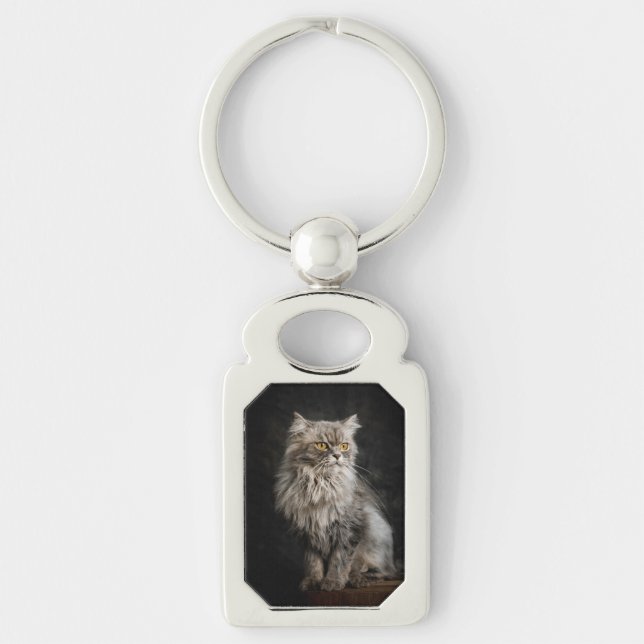 Grey Fluffy Cat  Keychain (Front)