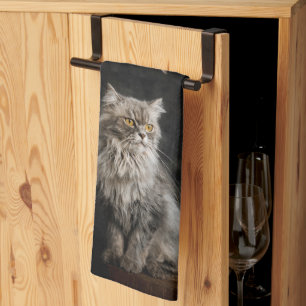 Grey Fluffy Cat Kitchen Towel