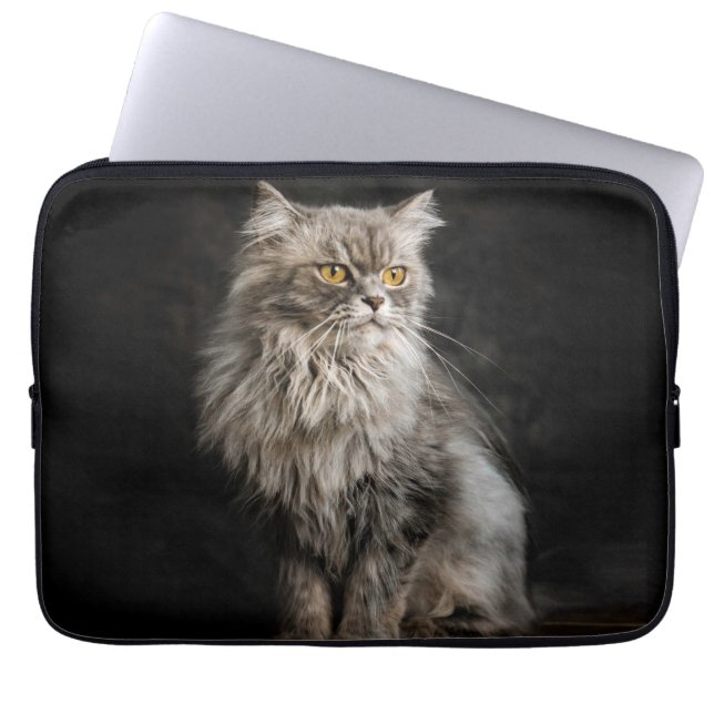 Grey Fluffy Cat  Laptop Sleeve (Front)