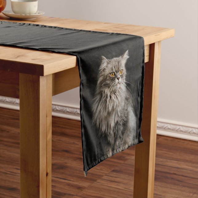 Grey Fluffy Cat  Long Table Runner (In Situ)