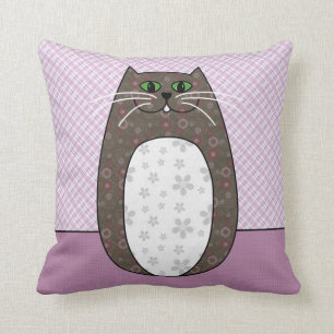 'Grey Folk Cat' Pillow