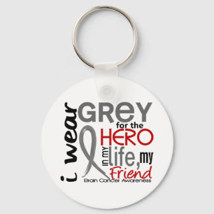 Grey For My Hero 2 Friend Brain Cancer Keychain