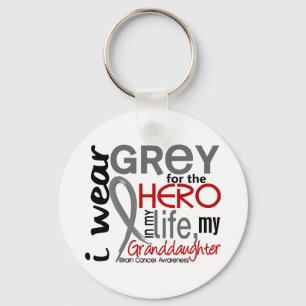Grey For My Hero 2 Granddaughter Brain Cancer Keychain