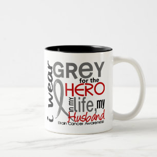 Grey For My Hero 2 Husband Brain Cancer Two-Tone Coffee Mug