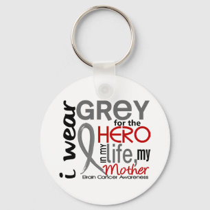 Grey For My Hero 2 Mother Brain Cancer Keychain