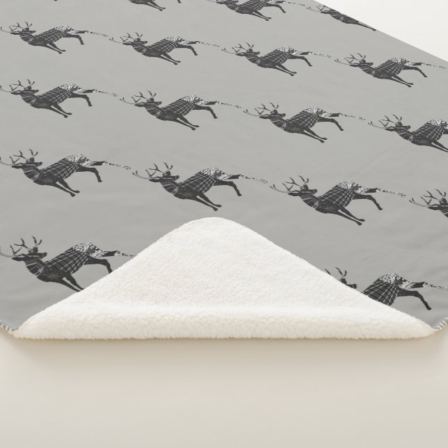 Grey Forest Nursery Deer Pattern Sherpa Blanket (3/4)
