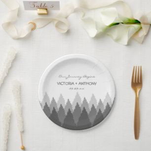 Grey Forest Range Woodland Wedding Paper Plate
