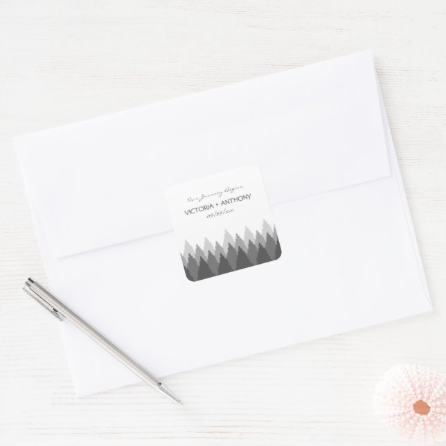 Grey Forest Range Woodland Wedding Square Sticker (Envelope)