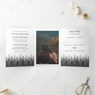 Grey Forest Range Woodland Wedding Suite Tri-Fold Invitation