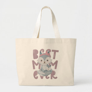Grey Fox Mom and Cub - Best Mom Ever Large Tote Bag