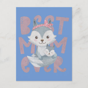 Grey Fox Mom and Cub - Best Mom Ever Postcard