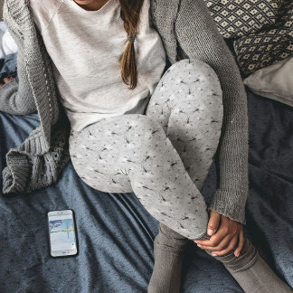 Grey Fractal Geometric Pattern Leggings