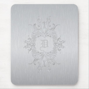 Grey  Frame and Brushed Aluminum-Custom Initial Mouse Pad
