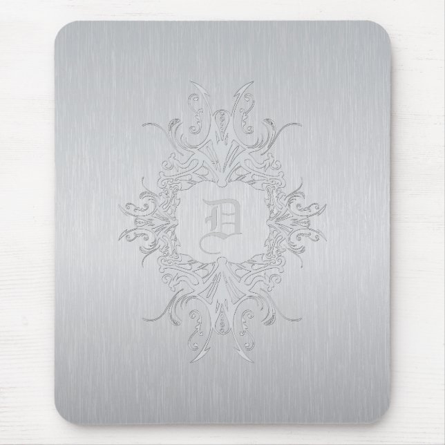 Grey  Frame and Brushed Aluminum-Custom Initial Mouse Pad (Front)