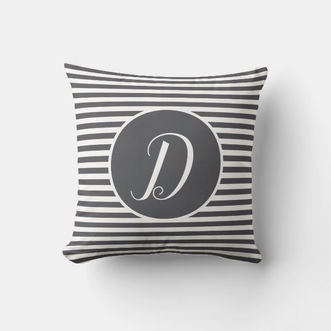 Grey Frame Monogram Letter Stripes Cushion (Front)