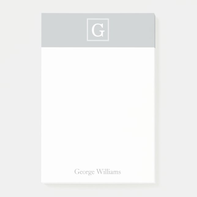 Grey Framed Monogram Personalized Post-it Notes (Front)