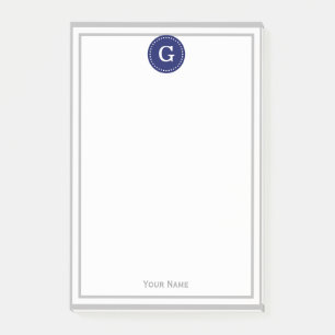 Grey Framed Round Navy 1I Monogram Post-it Notes