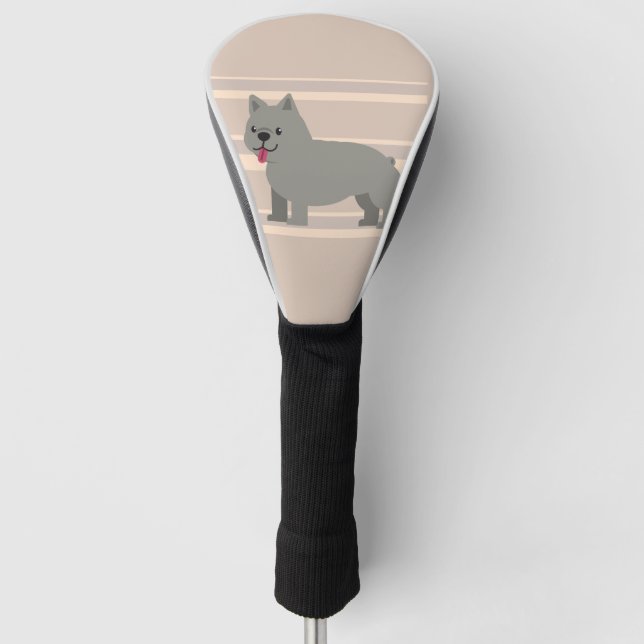 Grey French Bulldog, Beige Striped Golf Head Cover (Front)