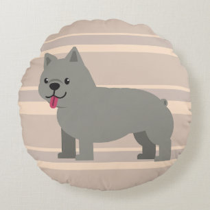 Grey French Bulldog, Beige Striped Round Pillow