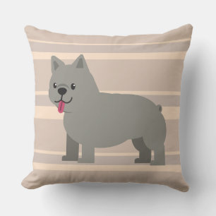 Grey French Bulldog, Beige Striped Throw Pillow