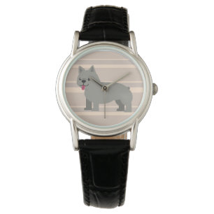 Grey French Bulldog, Beige Striped Watch